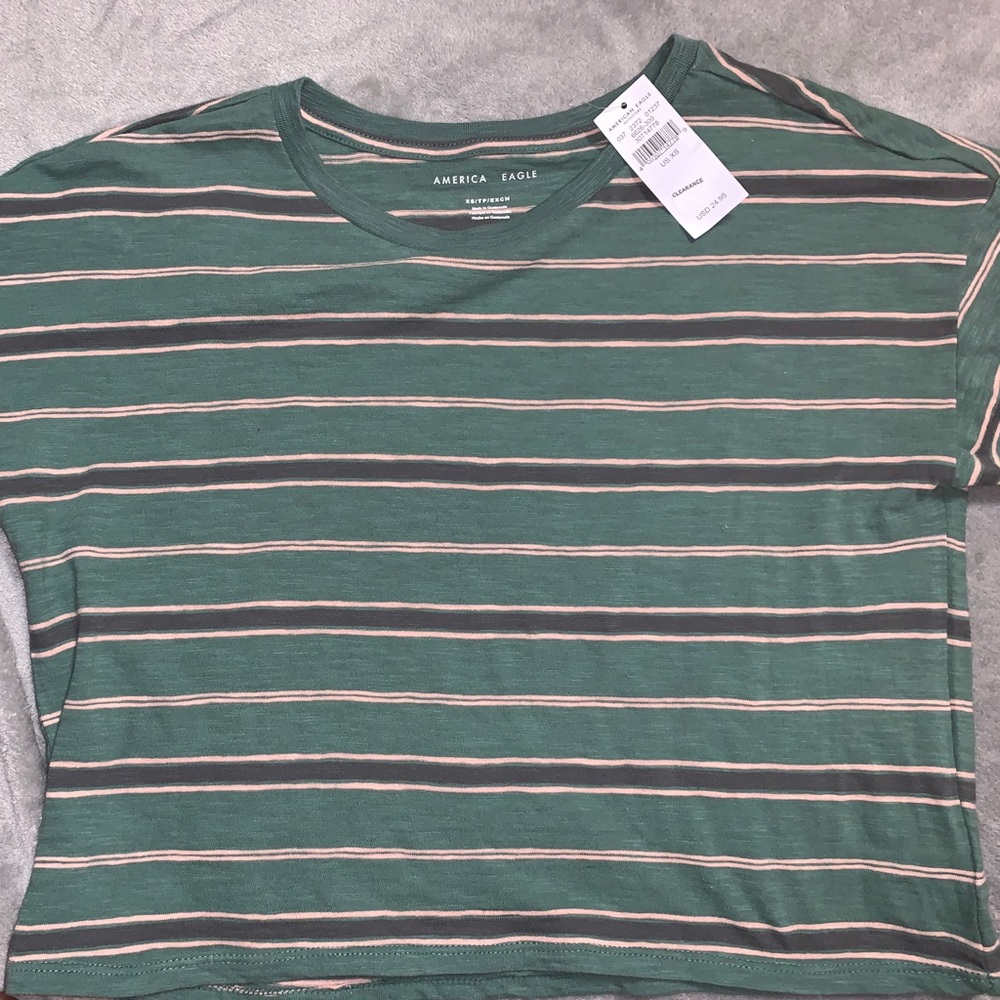 cropped boxy green and pink stripped tee